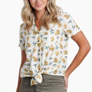 KUHL Elsie Lemon Fruit Tie Front Short Sleeve Cotton Blend Shirt Women’s Size XL